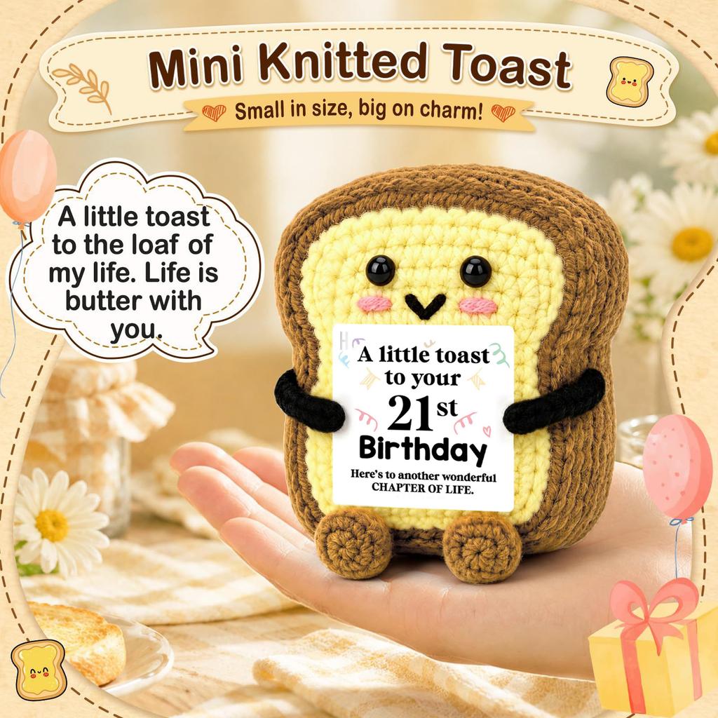 Amigurumi Knit Bread Crochet Toast Doll Funny Plush Birthday Gift Desk Decor Ornament Card