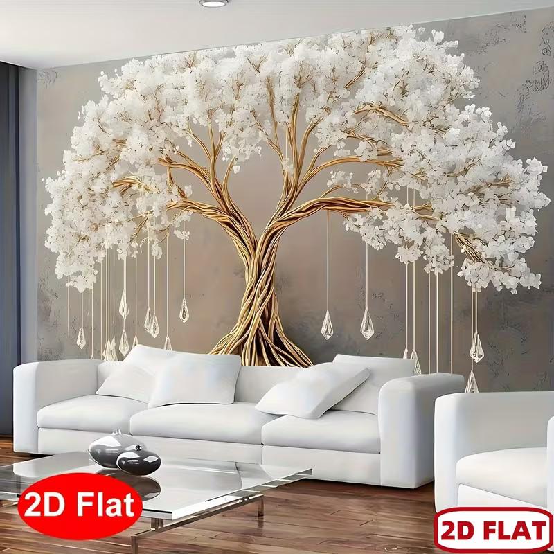 

2D Modern Golden Tree White Blossom Background for Photo Booth 47.2x31.5inch/120*80cm