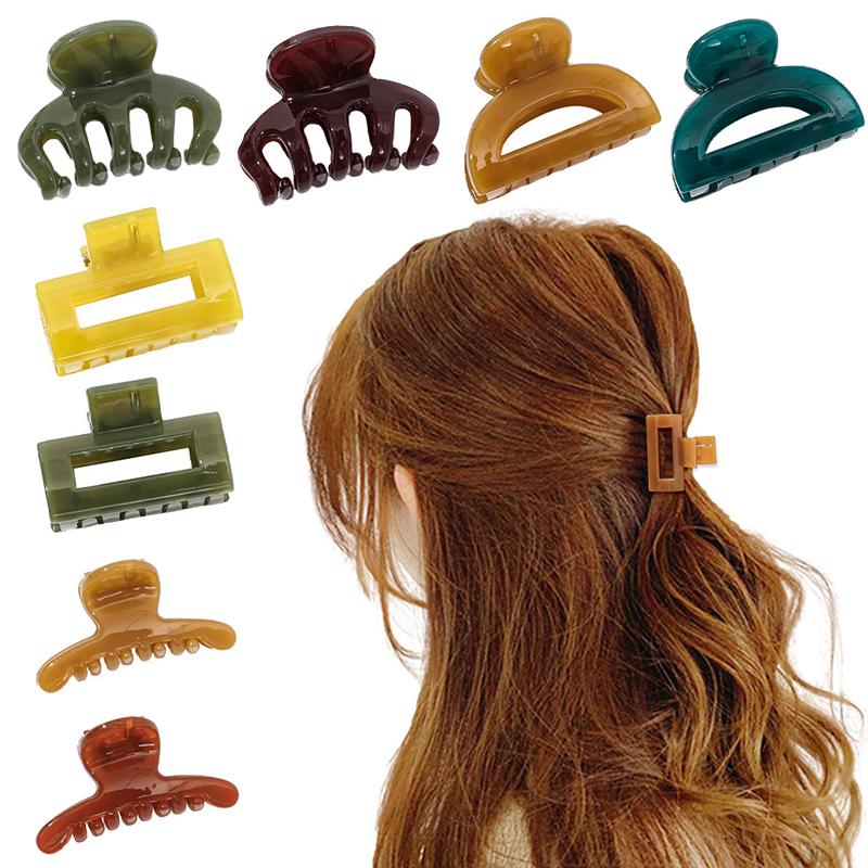 HFYJ Hollow Small Size 4cm Square Hair Claws Acrylic Jelly Color Hairpin Shark Crab Hair Clip Claw Hair Accessories for Women