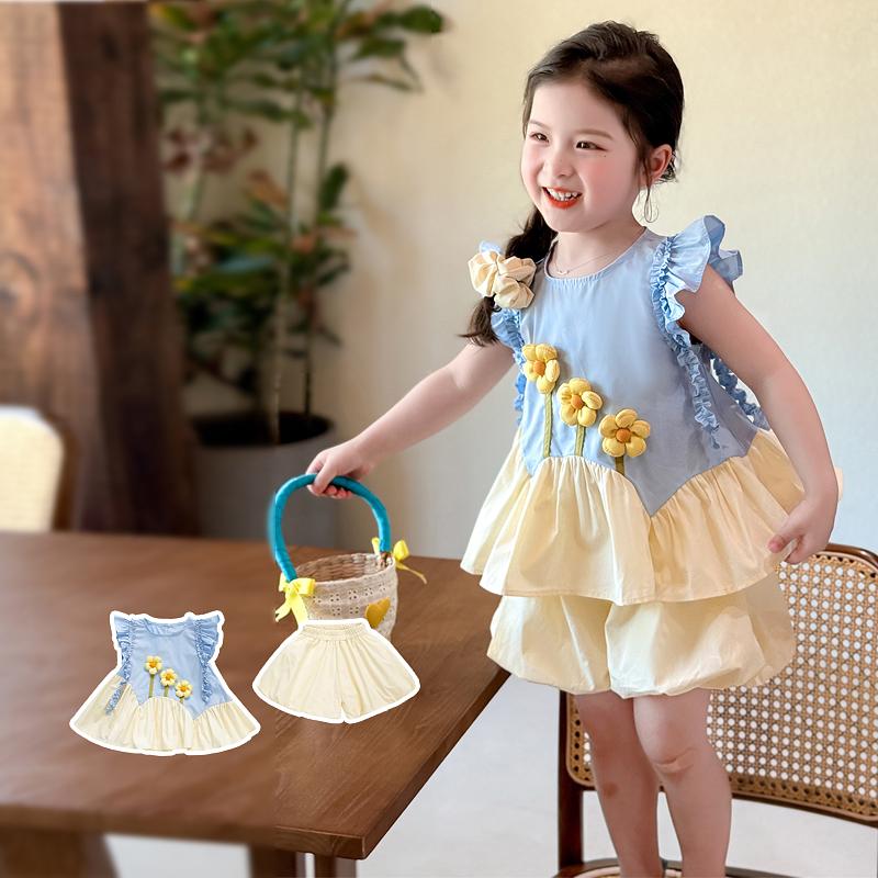 Girls' Summer Dress Set 2026 New Style Children's Summer Fashionable Thin Style Little Girl Baby Shorts Very Beautiful