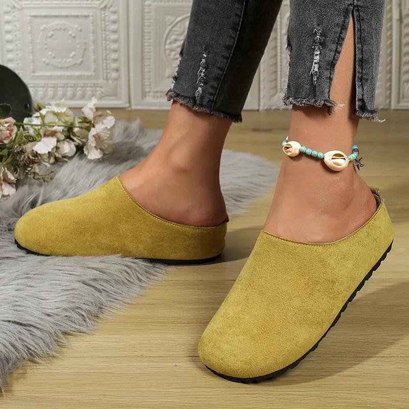 Mode Damen Mode Hausschuhe Frühling Runde Zehen Kork Clogs Hausschuhe Damen Outdoor Korkfußbett Flache Absätze Pantoletten Schuhe Frau Wildleder Pantoletten