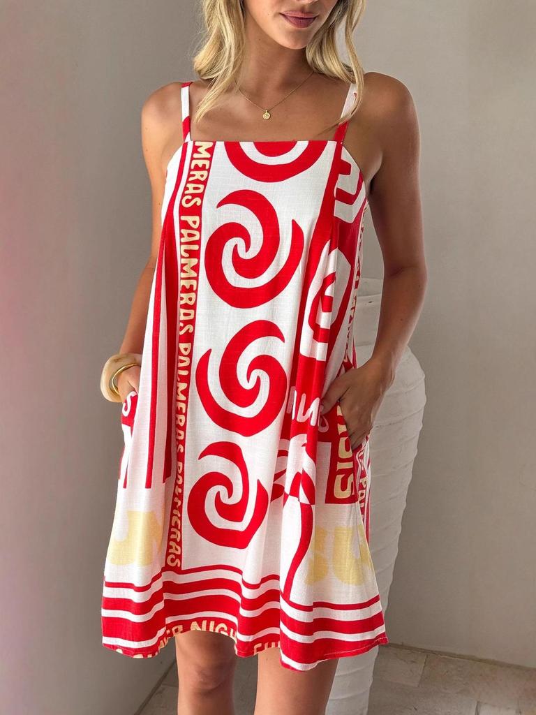 2025 Summer Seaside Vacation Linen Printed Camisole Dress
