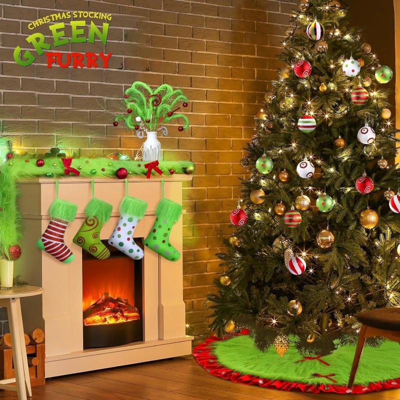 1 Stück/Set Rot Grün Beflockter Weihnachtsbaumrock Polyester Weihnachtsbaumständer Deko mit Rutschfester Unterseite Maschinenwaschbar