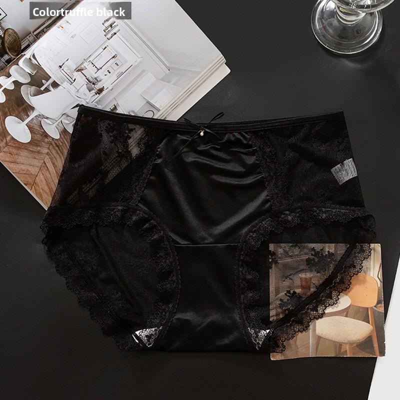 Female Summer Sexy Lace Hollow Satin Antibacterial Comfortable Breathable Hip Mid Waist Triangle Briefs
