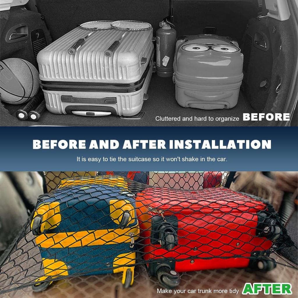 Stretchable Cargo Net, Adjustable Elastic Storage Mesh Nets, Envelope Style Cargo Netting with Mounting Screws and Hooks, Trunk Rear Cargo Organizer