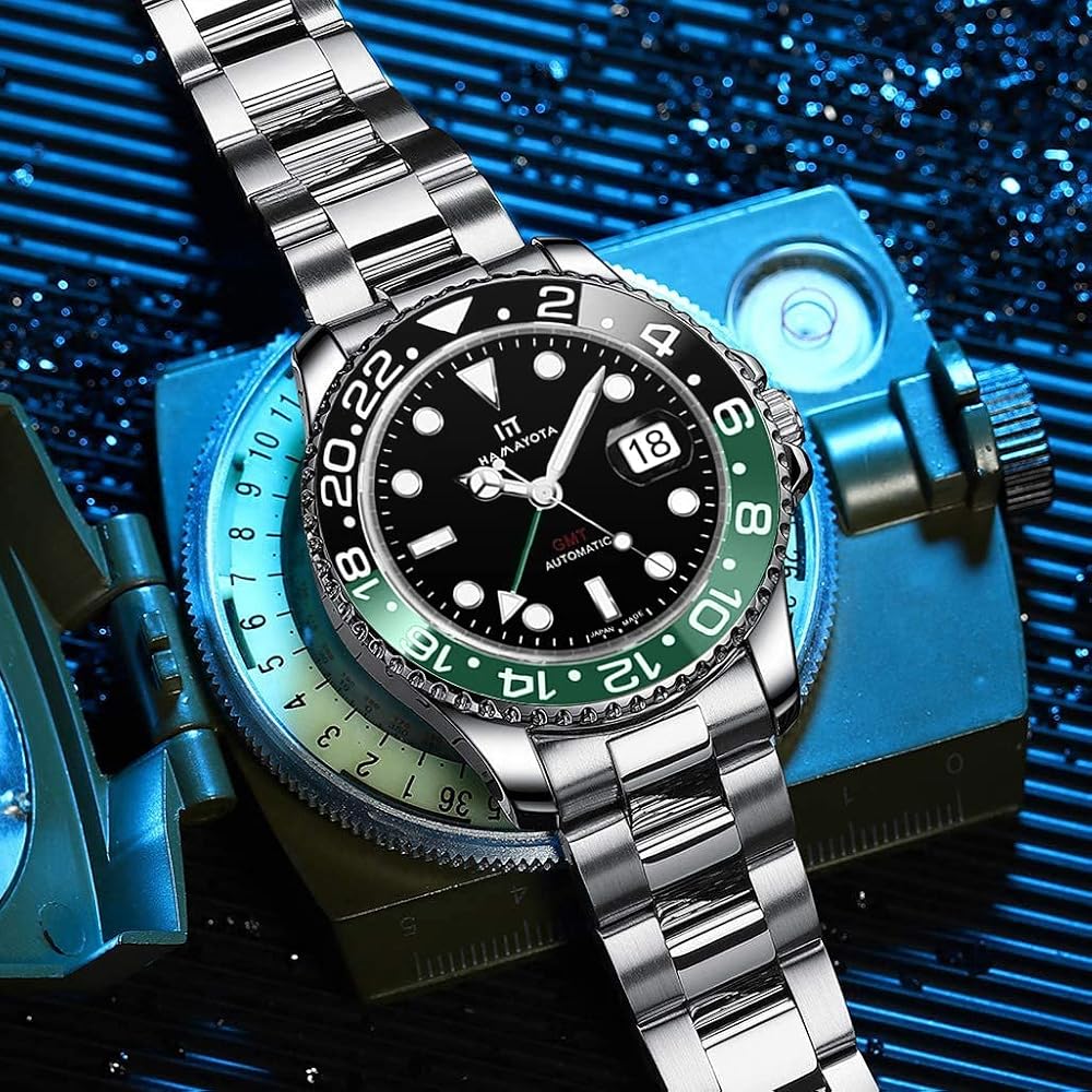 Hamayota Men's GMT Automatic Diver's Watch with Ceramic Rotating Bezel