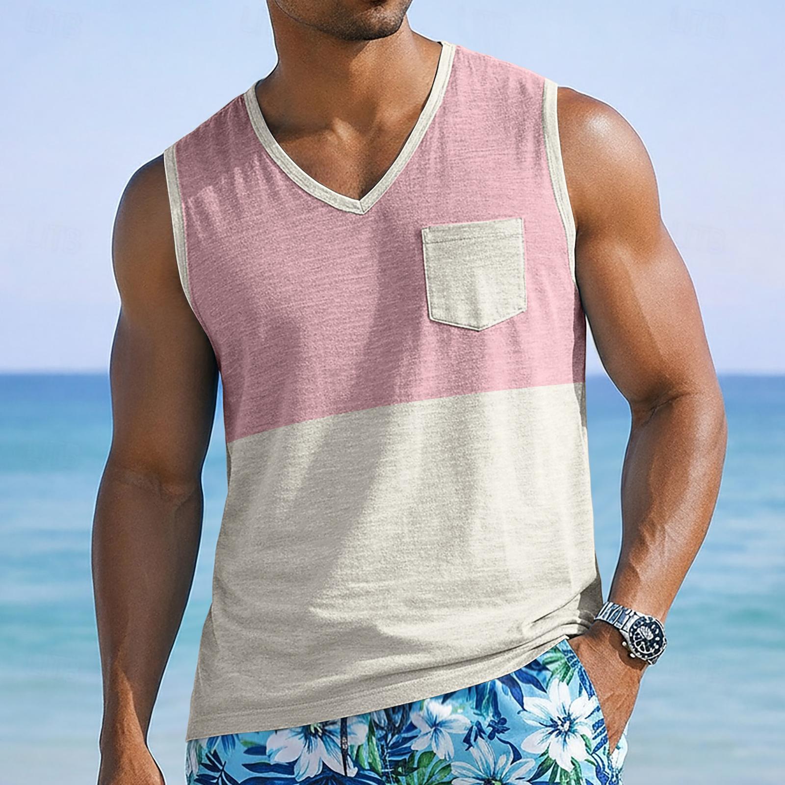 

Men s Athletic Casual Wide Strap Pocket Tank Top Sleeveless Shirt Lightweight Breathable Fabric Suitable for Outdoor and Gym Activities XXXL розовый