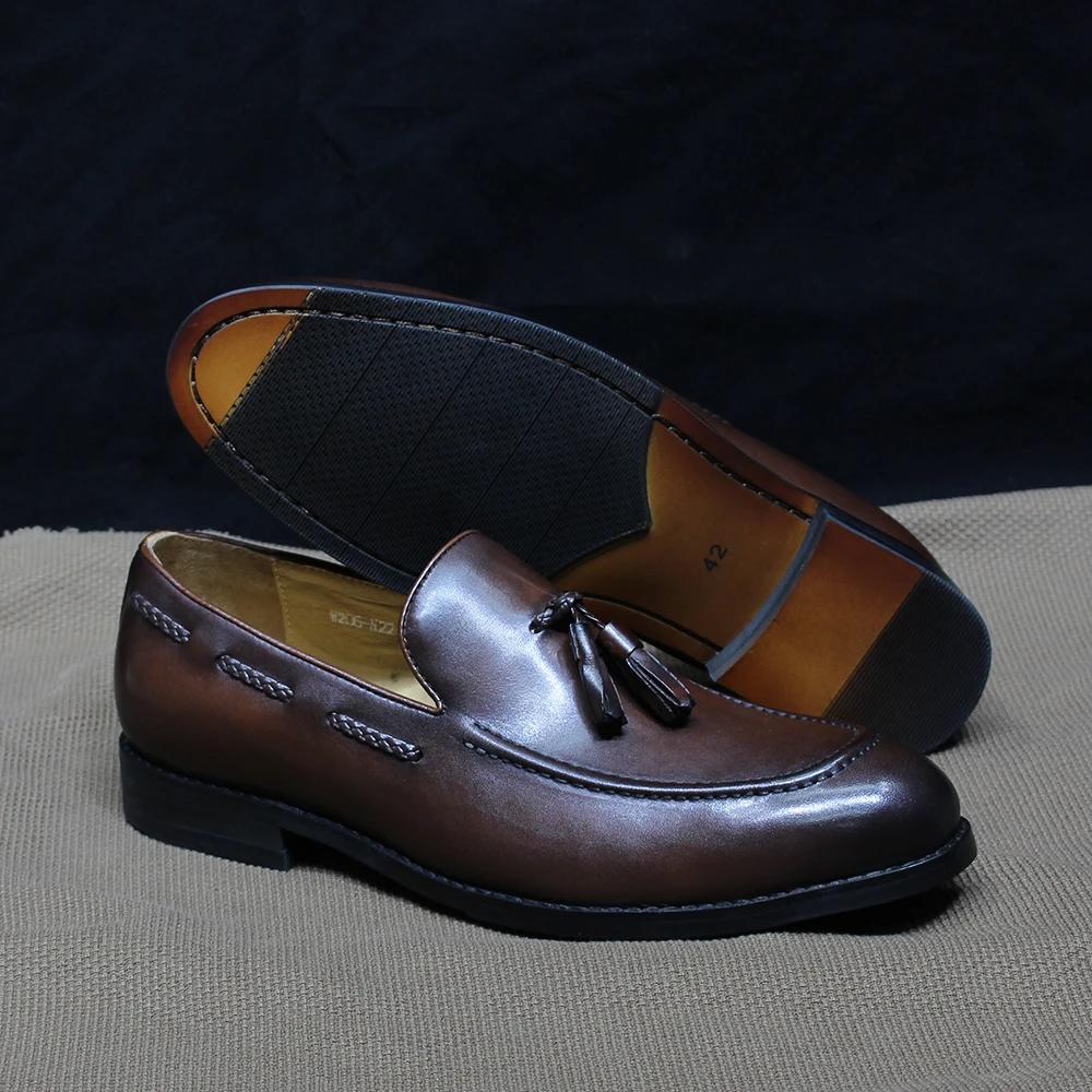 Fashion Classic Men's Genuine Cow Leather Tassel Loafers Slip-On Formal Dress Shoes Plain Toe Office Casual Loafers for Daily Wear
