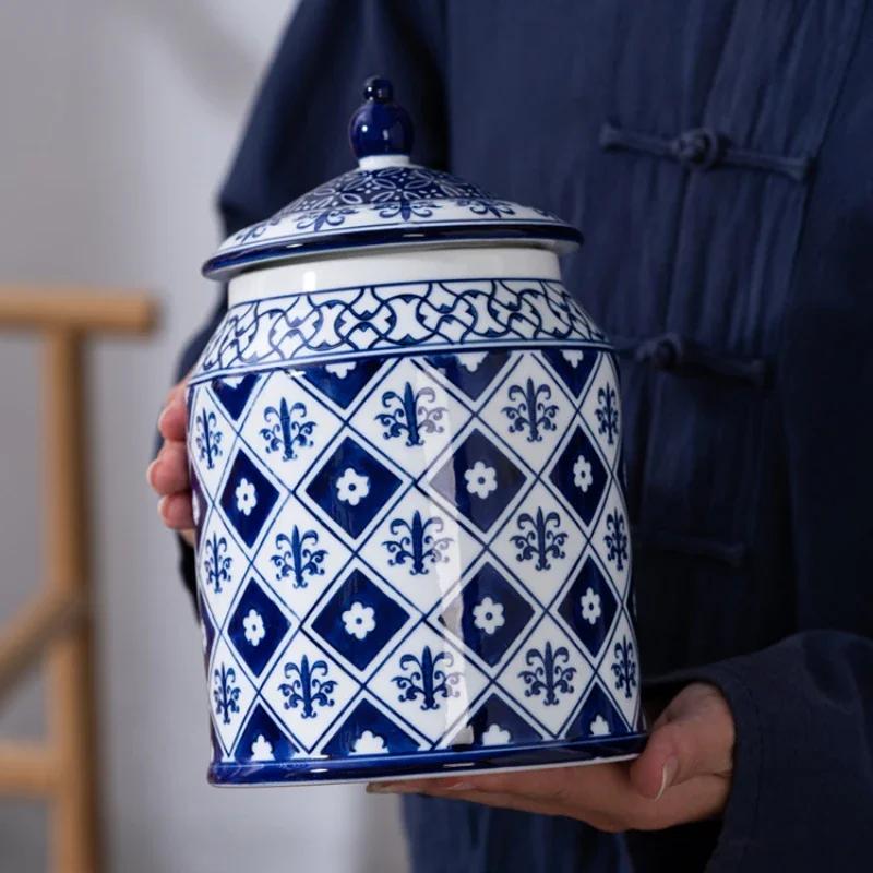 Achtkante Blauw Witte Jingdezhen Porseleinen Pot Keramische Opslag Thee En Snacks Container Elegante Display Huis Keukengerei