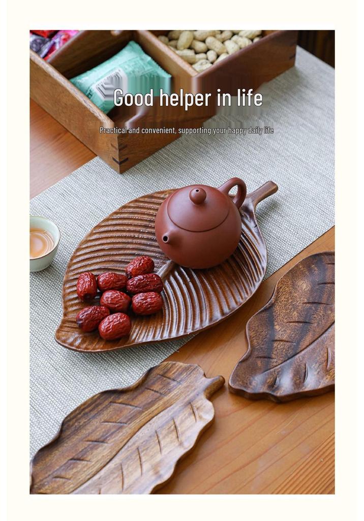 Wooden Leaf-Shaped Snack and Tea Tray