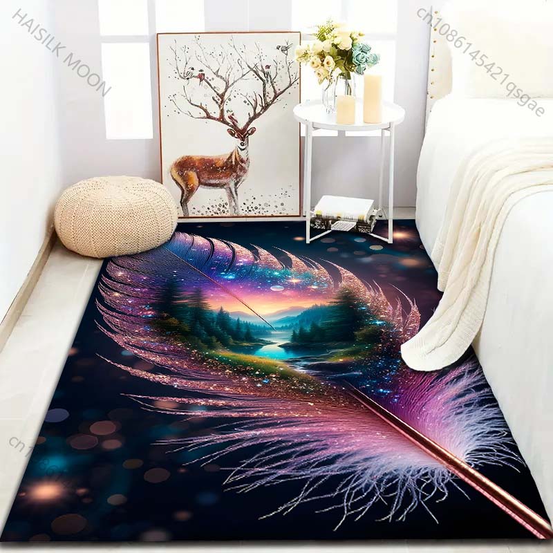 Creative Feather World Pattern Carpet for Bedroom Living Room Bedside Sofa Floor Mat Modern Home Decor Area Rug Fast Shipping
