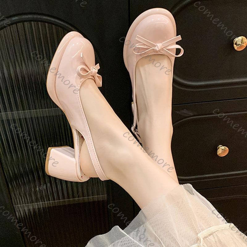 Fashion Comemore Bow Women Heeled Sandals Platform Loafers Shoes Woman Slingback 2025 Dress Shallow Summer Pumps Soft Leather Sandalias