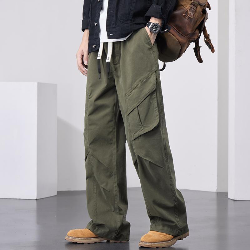 Large size pants men's loose straight wide-leg overalls spring and summer khaki casual trousers men
