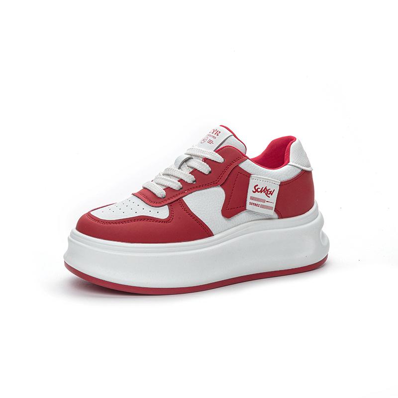 Slope Heel Thick Sole Heightening Little White Shoes Autumn New Round Head Lace-up Casual Board Shoes Versatile and Comfortable