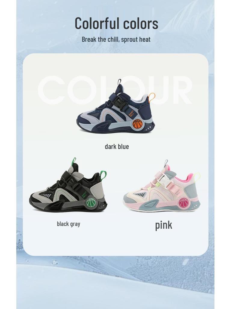 2025 Autumn Kids' Running Shoes: Waterproof, Anti-slip, Fleece-lined Sports Sneakers for Boys, Ideal for Middle and Big Kids