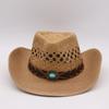Lightweight Breathable Wide Brim Sun Hat Hand-Woven Belt Decorated Large Brim Straw Western Cowboy Hat for Men and Women Couples Outdoor