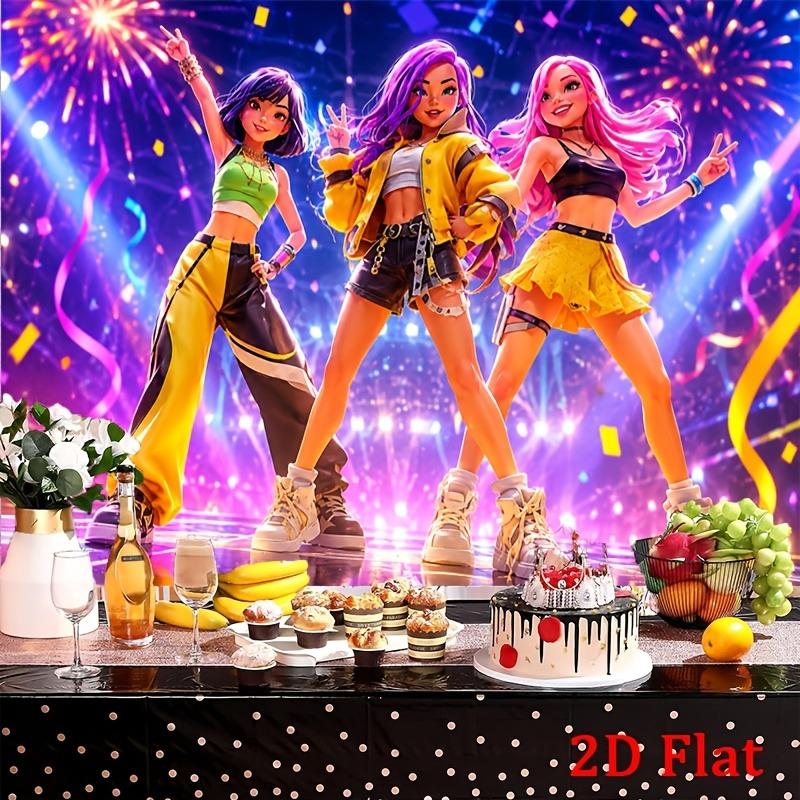 2D Flat 2D Flat Party Banner 1pc Vibrant K-pop Princess Stage Lights Colorful Lights Backdrop For Theme Party Backdrop Birthday Music Theme