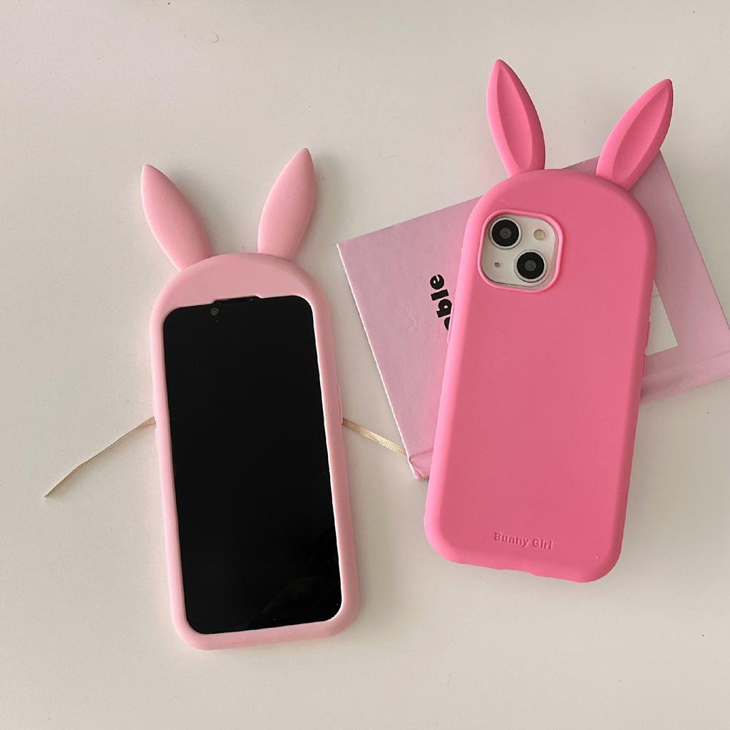 For iPhone 15 Silicone Case Cute Rabbit Ear Design Shockproof Phone Back Cover
