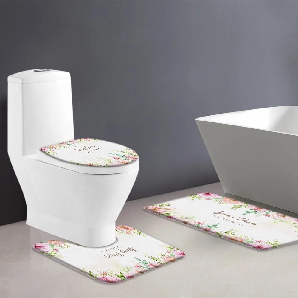 Colorful Plant Botanical Wildflower Flowers Shower Curtain Set Garden Floral Butterfly Bathroom Decor Rug Bath Mat Toilet Cover