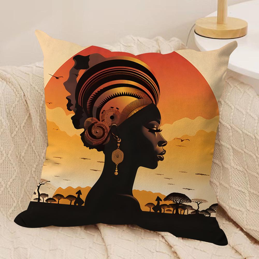 African American Woman Cushion Cover Silky Short Plush Invisible Zipper Dustproof Sofa Pillow Case For Home Decor