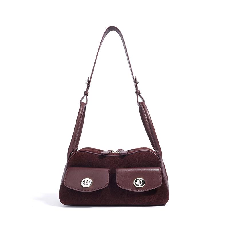 

Bost Women s Suede Cow Genuine Leather Shoulder Bags Ladies Soft Cowhide Crossbody Bag Designer Luxury Lazy Commuting Handbag 25x12x13cm вина червоного кольору