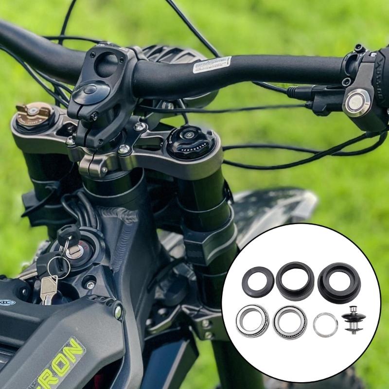 Motorcycle Steering Column Bearing Set, Steering Stem Repair Kit with Steel Bearing Pieces, Collar Components, and Support Hardware