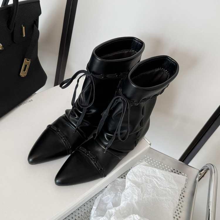 Fashion New Style Luxury Women's Thin Heel Short Boots Fashion Pointed Wide Tube Folded Stacked Boots Women's Large Ankle Boots