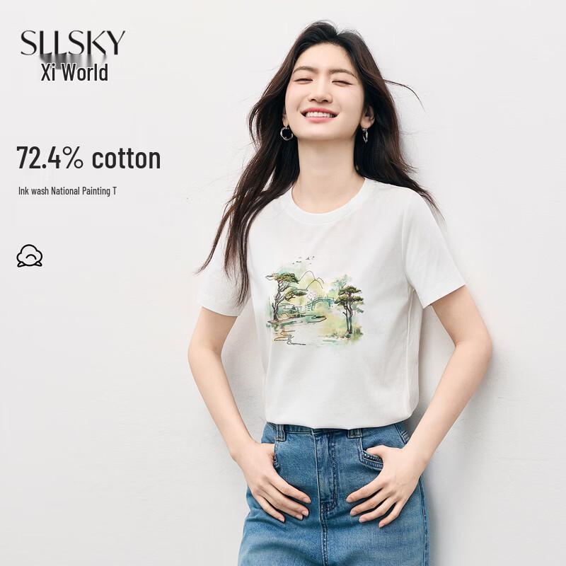 sllsky Women s Chinese Landscape Print Petite T-Shirt XL