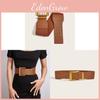 Fashionable Faux Leather Women's Belt With Alloy Three Pin Buckle Wide Elastic Waistband In Camel Color