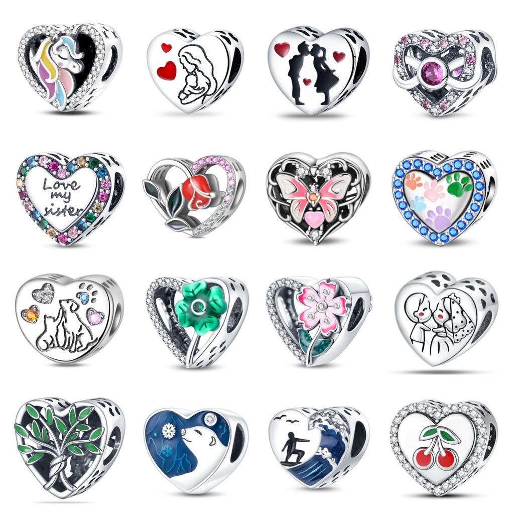S925 Silver DIY Heart Shaped Charm Pendant Beads For Handmade Necklace Bracelet Jewelry Making Accessories