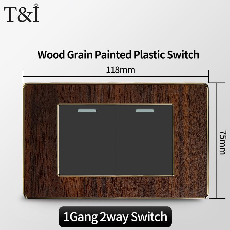 T&I Type 118 Black Retro Wood Grain Wall Plate, US Standard Electrical Outlet Cover with Switch
