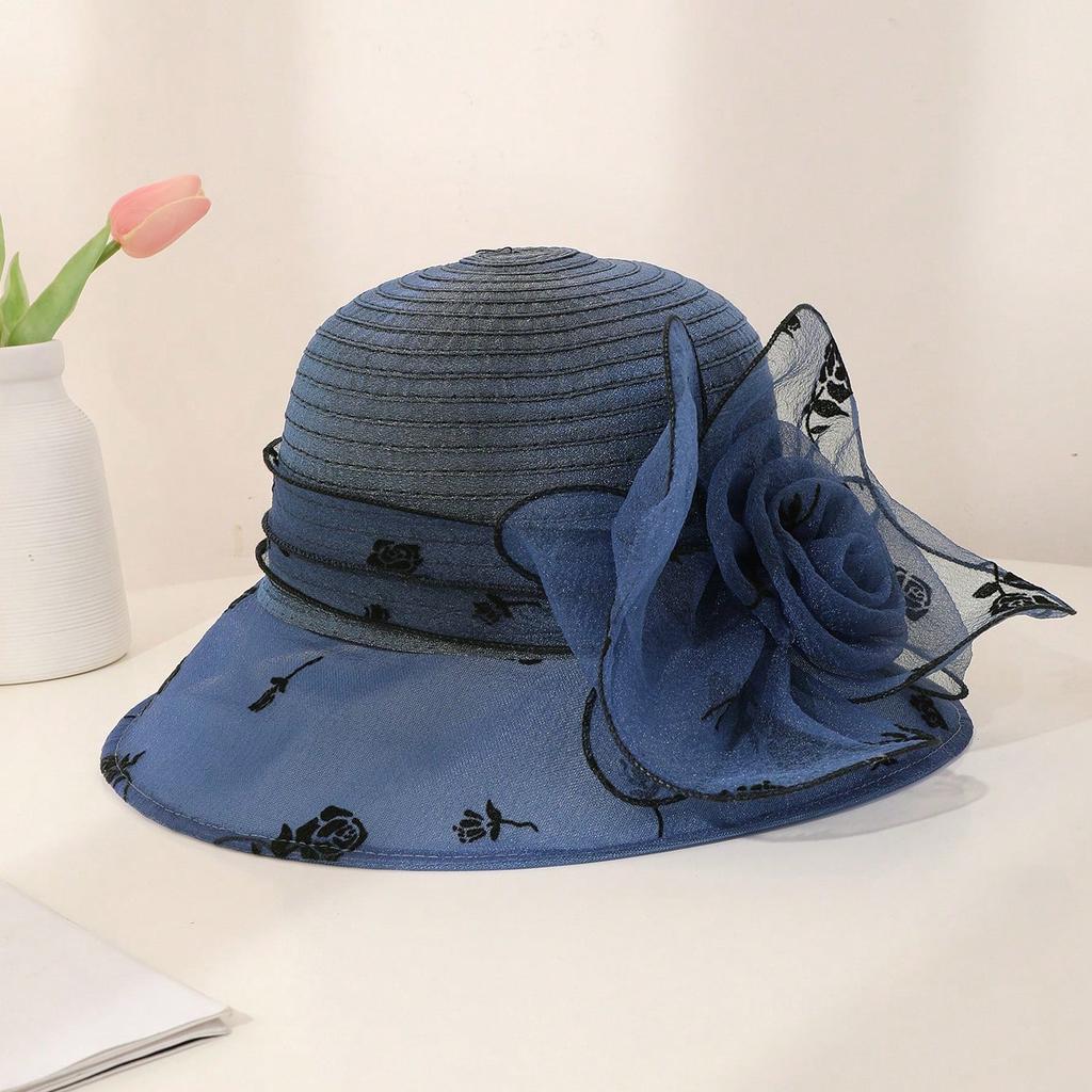 New French organza mesh flower hat summer fashion trendy brand sunscreen sunshade big eaves hat retro elegant millinery hat