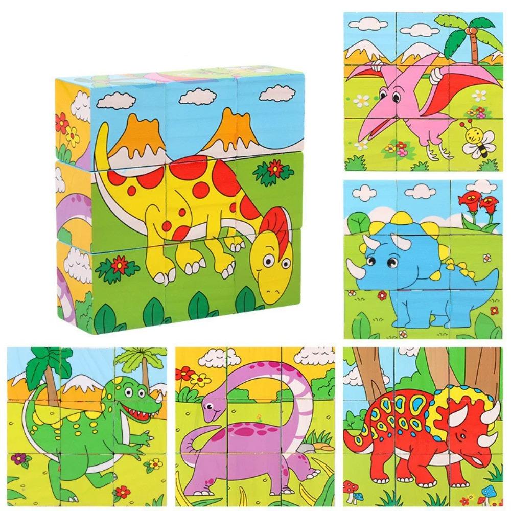 Wooden Blocks Toys Six Side Cube Jigsaw Puzzles Game Animal Fruit Traffic Cognize Early Learning Educational Toys
