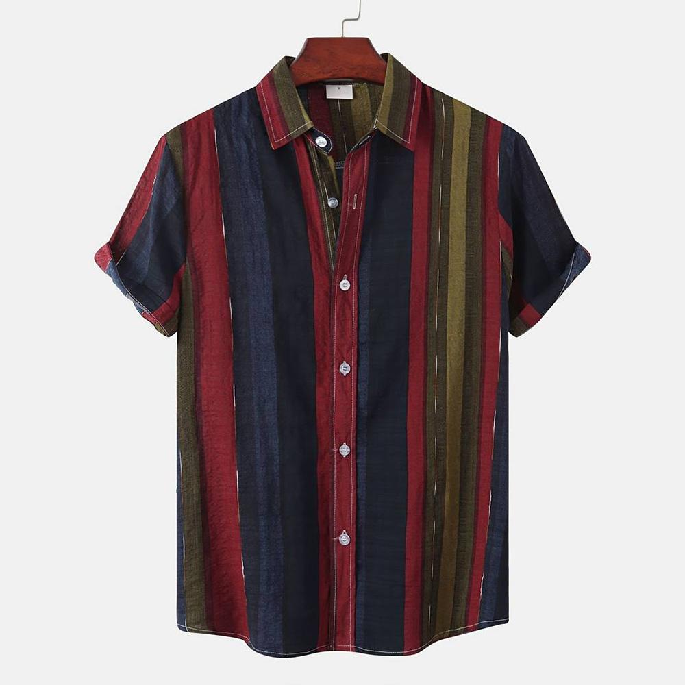 2026 Hawaii Camicia a Maniche Corte a Righe da Uomo Top Casual da Ufficio da Uomo T-shirt Oversize Camicia Bottoni Estiva da Uomo 5XL