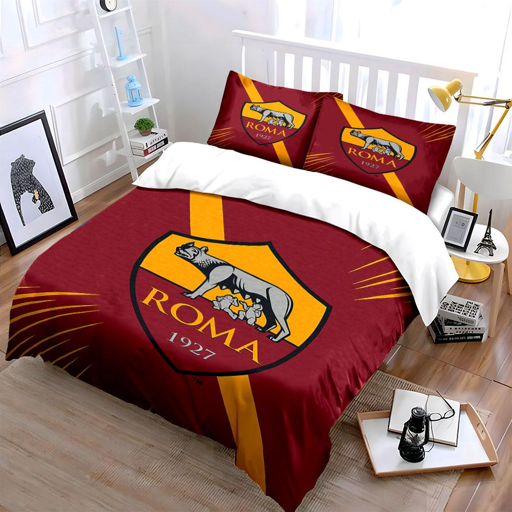 Set Biancheria da Letto Logo Roma Rossa Set Copripiumino Copripiumino Federe (1 * Copripiumino 2 * Federe, senza piumino)
