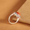 Adjustable Open Ring Men Women Vintage Bohemian Style With Hollow Geometric Plated Red Agate Stone