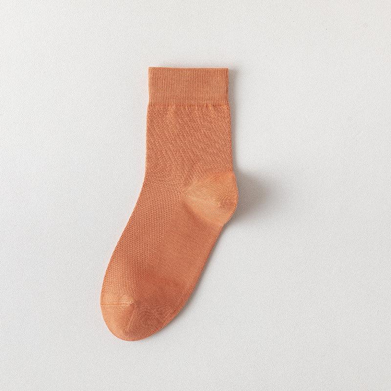 Women's Summer Thin Cotton Pure Color Mesh Breathable Boneless Sweat Absorbable Tube Socks