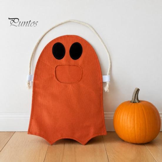 Lightweight Candy Carrier Halloween Ghost Bag for Kids, Cute Fabric Treat or Trick Decorative Holiday Tote with Handle, Spooky Snack Goodie Bags Party