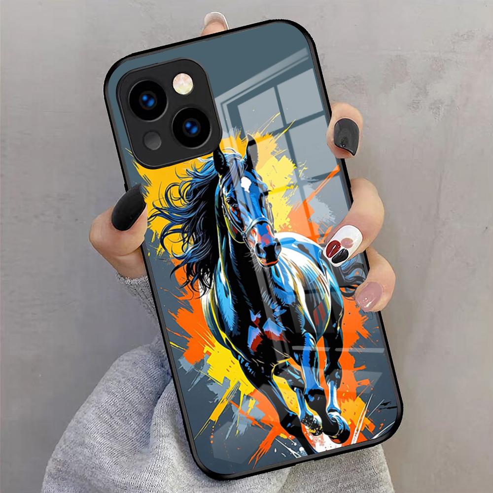 Cool Running Horse Phone Case For IPhone 17 Pro Max 16 15 14 Pro Max 13 11 X Xs Xr 8 7Plus Glass Cover