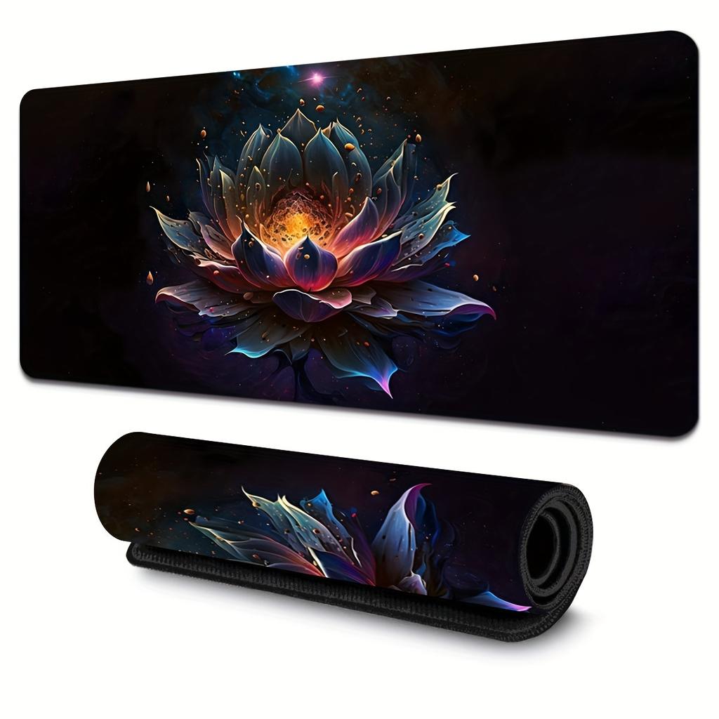 Elegant Black Lotus Flower Large Gaming Mouse Pad Non-Slip Rubber Stitched Edges Desk Mat for Laptop Desktop Office MousePads