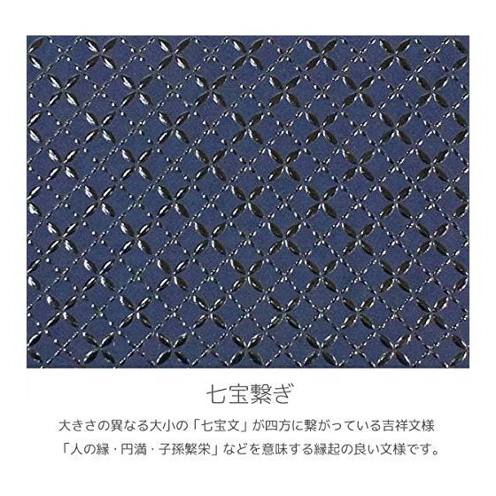Inden-ya Inden Card Case, Large Capacity, Deerskin, Navy X Black Lacquer, Shippo Tsuanagi Pattern, 2501-04-179, 7cm X 11cm X 1.3cm, Gusseted Card