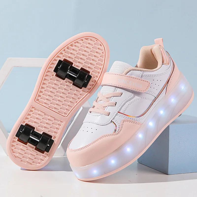 4 Wheels Sneakers Rollers for Children Roller Skate Shoes with Wheels 2-in-1 Removable Roller Skating Shoes for Skating Parkour