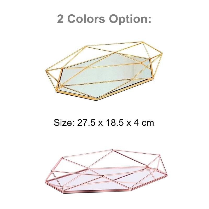 Vintage European Colorful Glass Metal Storage Tray Gold Oval Dotted Fruit Plate Desktop Small Items Jewelry Display Tray Mirror