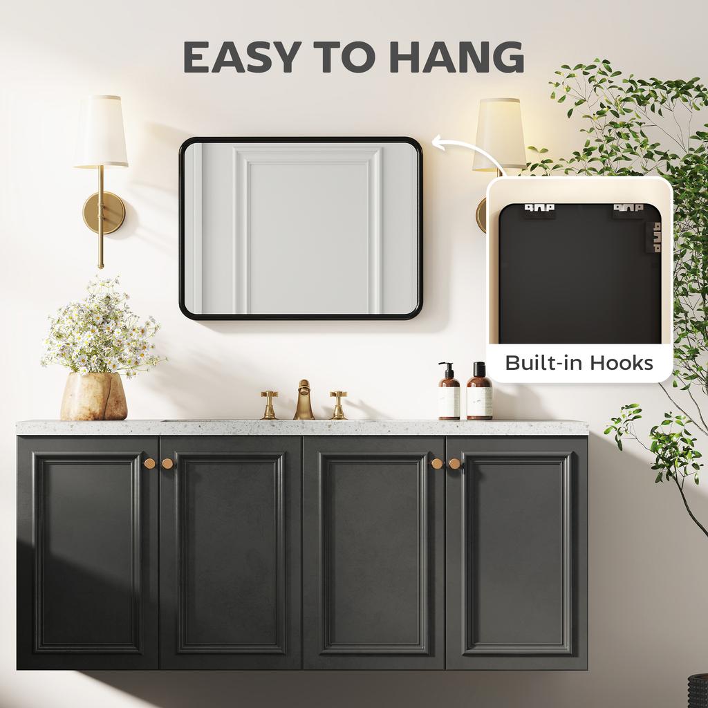 Rectangular Wall Mirror with HD Glass - Black