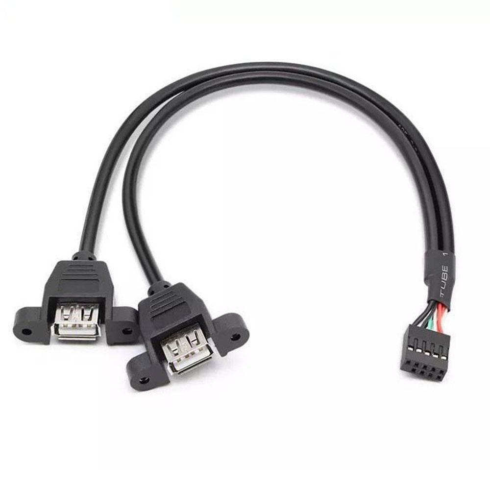 9Pin USB2.0 Internal Cord,Dual USB-A Panel Mount Female,2.54mm MB Front Header,30cm/50cm Option PC Chassis Front Panel DIY