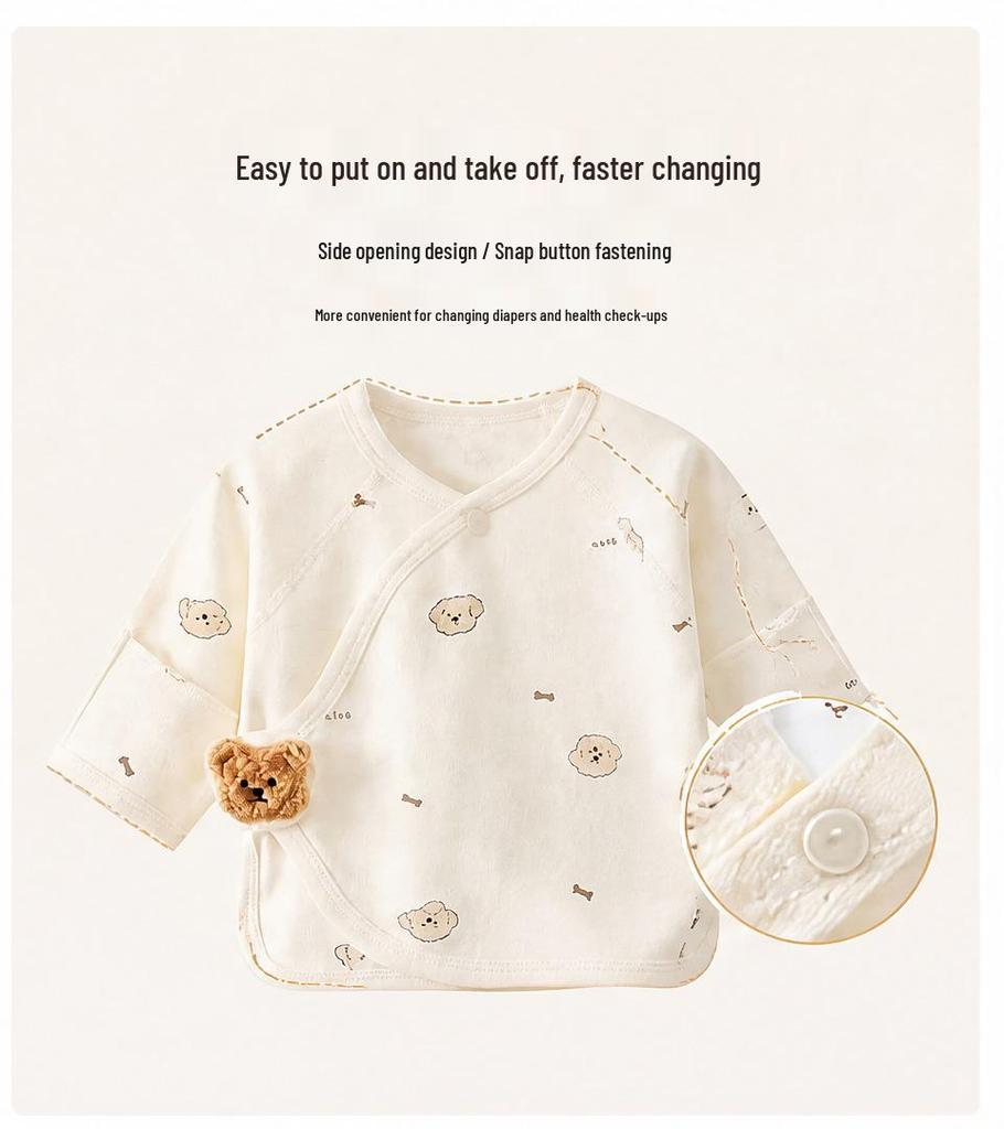 Newborn Half-Back Cotton Top - 0-3 Months, Spring/Autumn Baby Confinement Wear