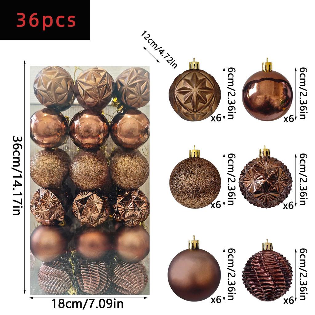 36-Piece Electroplated Christmas Tree Ball Set - Painted Plastic Hanging Ornaments