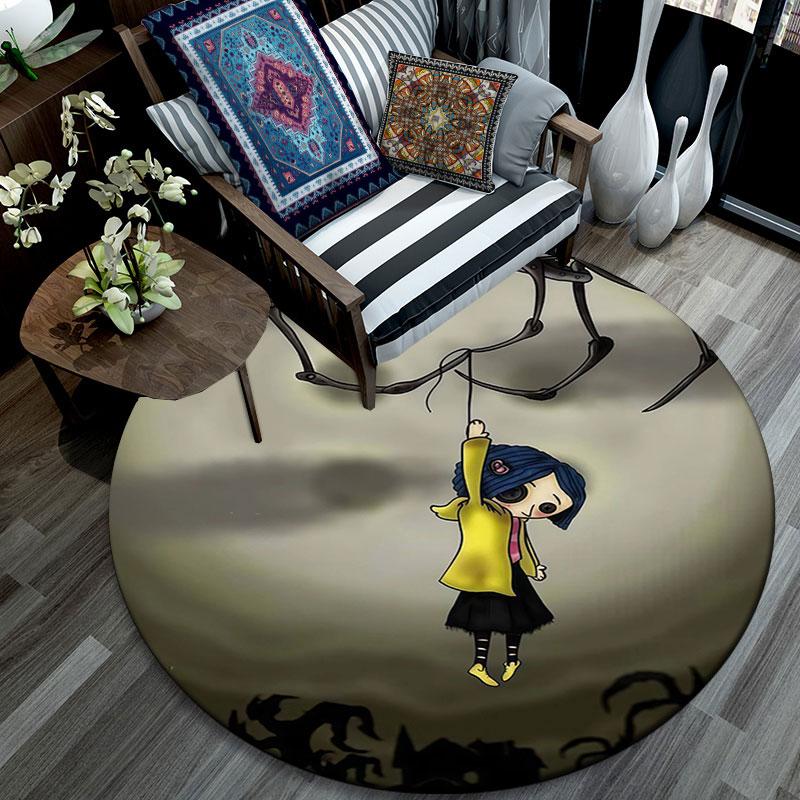 Coraline pattern round rug,Carpet Rug for Living Room Bedroom Playroom ,Non-slip Floor Mat,Holiday Gifts and Birthday Gifts.