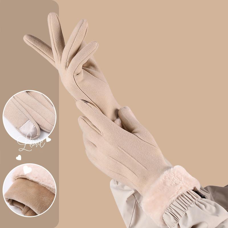 1 Pair Women'S Warm Winter Gloves Touchscreen Gloves With Fur Cuff Plush Lining Cycling Sports Driving Windproof Warm Gloves