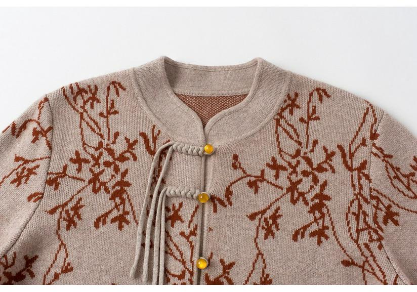 2025 Autumn/Winter Chinese Style Thick Wool Cardigan Sweater Coat for Women - Plus Size Loose Fit Mother's Outerwear